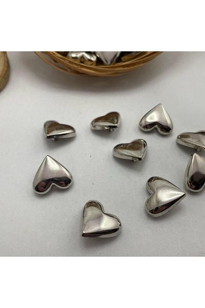 Bukle İplik Heart Model Silver Look Bottom Sewing Plastic Metalized Button 34" - (6 Pieces)