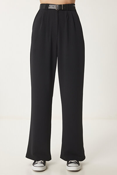 Lovelyİstanbul Зручні штани з поясом Palazzo з плетеним візерунком, чорні LRV0093