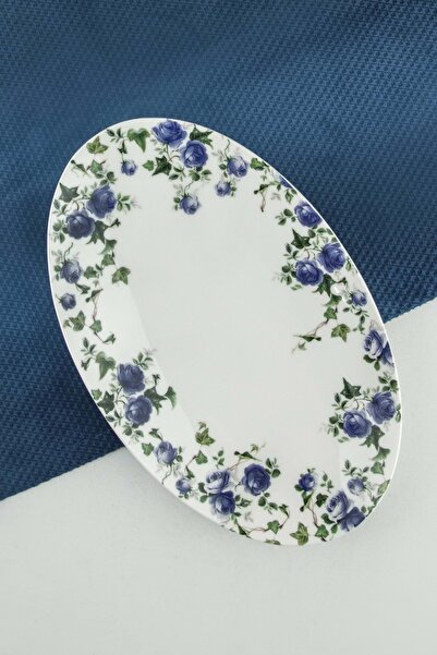 Bursa Porselen Dekor Blue ivy büyük boy porselen kayık tabak