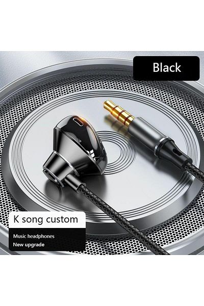 Choice black 3.5mm 9D Bass Stereo Type C&3.5mm Headphones Volume Control Headset With HD Mic Wired Earbuds