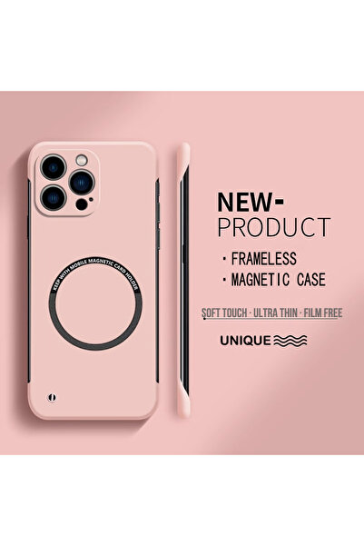 Choice غلاف هاتف مغناطيسي صلب رفيع للغاية بدون إطار لهاتف iPhone 15 Pro باللون الوردي من Magsafe لهاتف iPhone 15 14 Pro