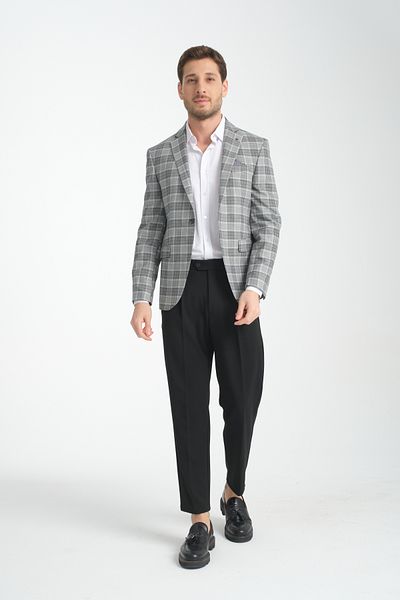 Frappoli Ανδρικό μαύρο καρό μοτίβο Uchee Oversized Slim Fit Sports Jacket