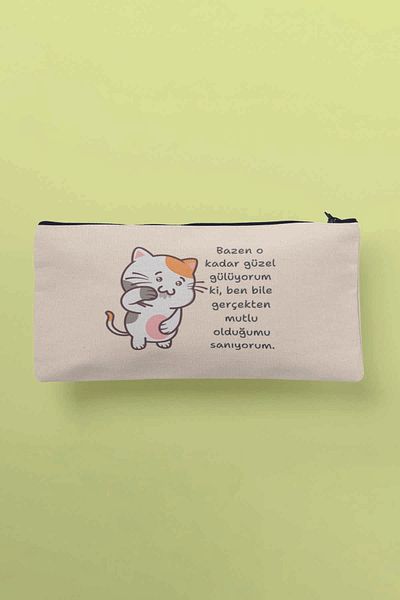 qoeuyl boutique I Think Even I'M Happy Printed Cloth Makeup Bag Pen Holder Wallet