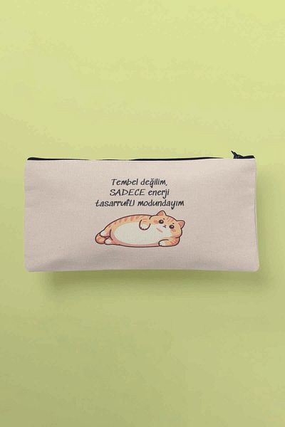 qoeuyl boutique Δεν είμαι τεμπέλης Είμαι σε λειτουργία εξοικονόμησης ενέργειας Αστεία τυπωμένη υφασμάτινη τσάντα μακιγιάζ Πορτοφόλι θήκης για στυλό