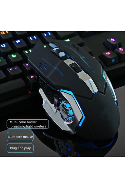 Choice ماوس لاسلكي أسود قابل لإعادة الشحن، ماوس ألعاب صامت، ماوس بلوتوث USB ميكانيكي، خلفي للألعاب الرياضية الإلكترونية