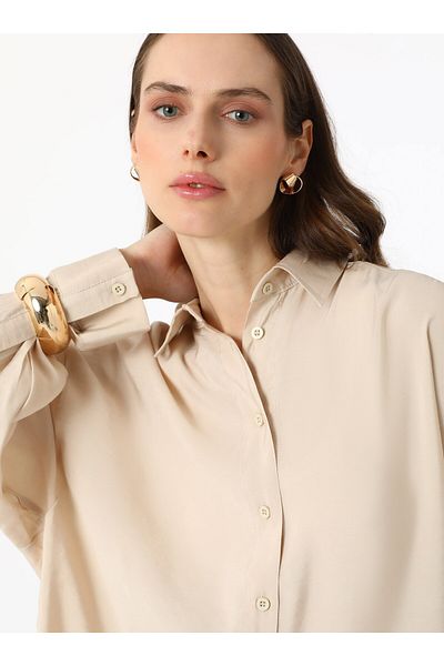Refka Modal Fabric Comfortable Fit Πουκάμισο - Κρέμα - Refka