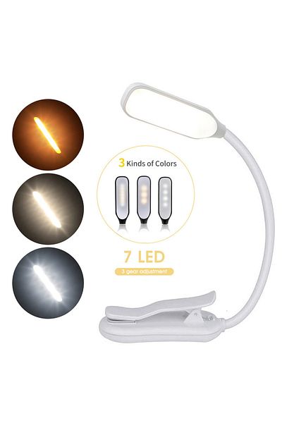 Choice White Rechargeable Book Light Mini 7 Led Reading Light Rechargeable 3-level Warm Cool White Flexible
