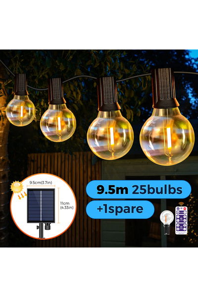 Choice1 9.5 متر 26 مصباحًا من مصابيح الطاقة الشمسية G40 الخارجية مع مصابيح LED مقاومة للكسر ومقاومة للطقس