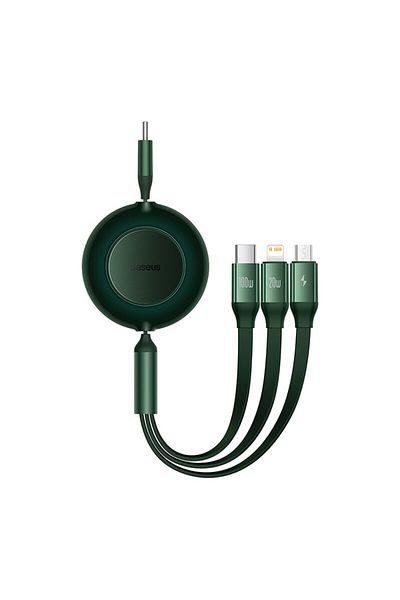 Baseus 1.1m Green Baseus Retractable 100W 3 in 1 Fast USB Cable for Huawei/Honor Portable 3 in 1 Micro USB