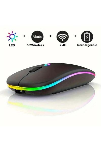 Choice ماوس ألعاب لاسلكي 2.4 جيجا هرتز بتقنية LED باللون الأسود مع إضاءة خلفية ومتوافق مع USB وRGB وقابل لإعادة الشحن وصامت