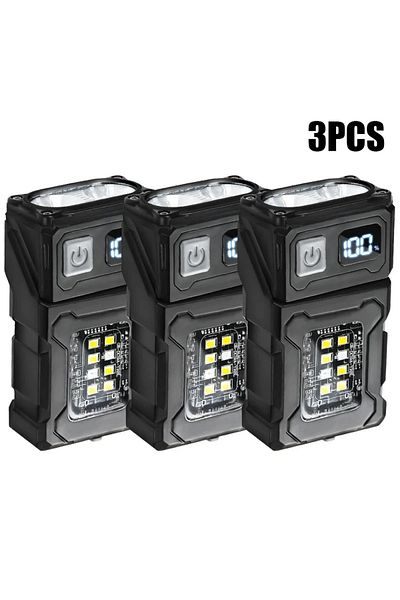 Heinast 3pcs Mini Portable Flashlight 1500Lumens Super Bright LED Torch USB Rechargeable Multifunctional Cam