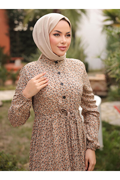 SAHRA BUTİK Half Slit Dress - Cream - Sahra Butik