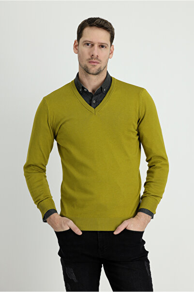 Kiğılı V Yaka Regular Fit Pamuklu Triko Kazak