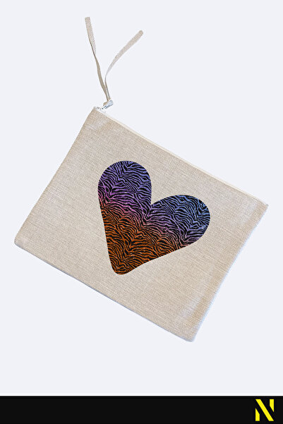 nilizma Heart Zebra Patterned Linen Handbag