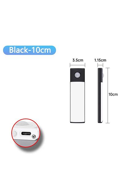 CENSHION Black 10cm Cabinet Lights Motion Sensor Led Wireless Usb Under Ultra Thin Night Light For Kitchen Ca