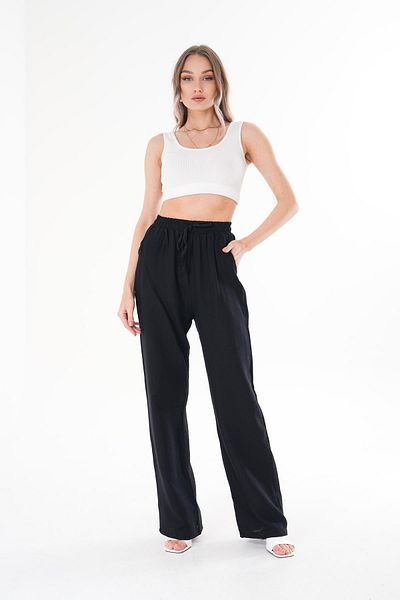 ŞİMAL Women's High Waist Wide Leg Muslin Trousers 250132   -