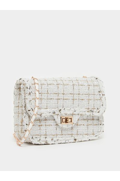 Styli Tweed Crossbody Bag with Chain Strap
