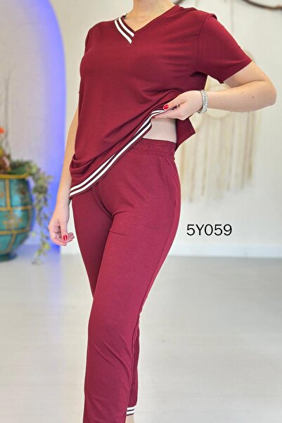 İnce Topuk V-Neck Short Sleeve Crystal Fabric Suit 5Y059