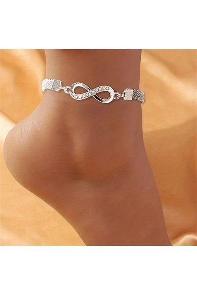 Choice CS5780301JCA6 Charm Shiny Infinity 8-character Anklet for Women Silver Color Rhinestone Vintage Meta