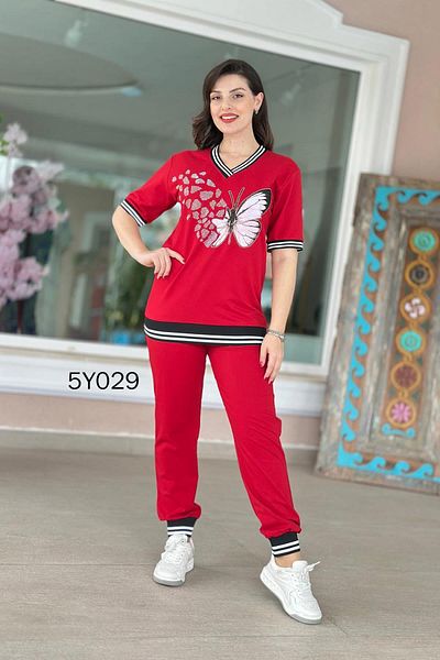 İnce Topuk Butterfly Stone Printed 2-Piece Tracksuit Set 5Y029