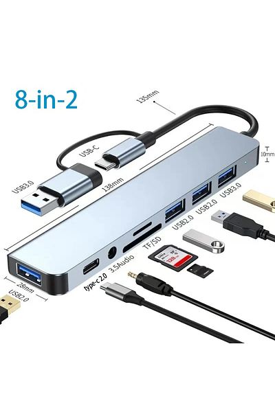 EOENKK موزع USB-C 8 في 2، موزع من النوع C، Thunderbolt 3، محطة إرساء، محول كمبيوتر محمول مع جهاز MacBook Air M