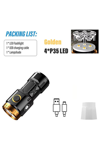 Choice مصباح يدوي LED صغير قابل لإعادة الشحن من Golden Body للتخييم مع أضواء جانبية وغطاء مصباح خلفي مع