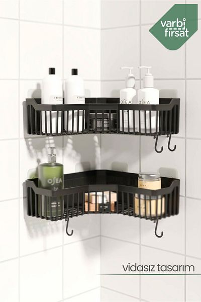 Varbifırsat Set of 2 Corner Bathroom Shelf, Shower Shampoo Holder and Wall Organizer