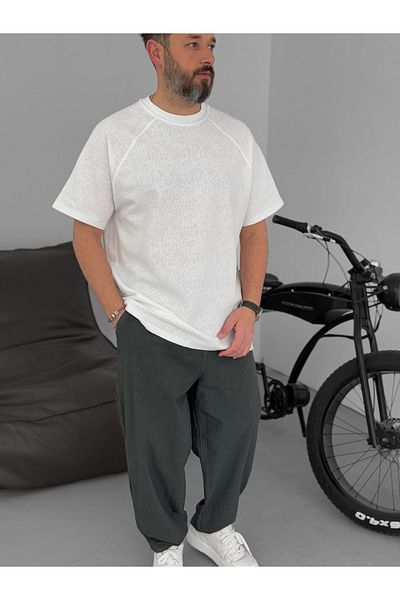BYBASICMAN White Jacquard Fabric T-Shirt Yp-4081