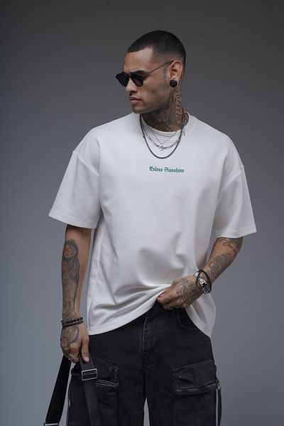 Butik Trend Biz Crew Neck Chest and Back Printed Double Face Fabric Oversize Fit T-Shirt
