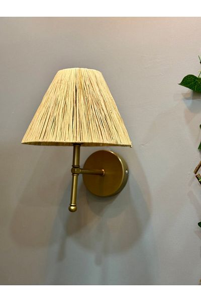 Maison Avf E27 Bulb Wired Bohemian Wicker Bottom Antique Gold Sconce