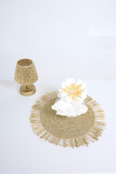 Maison Avf Antique Gold Fringed Knitted Doily / Placemat