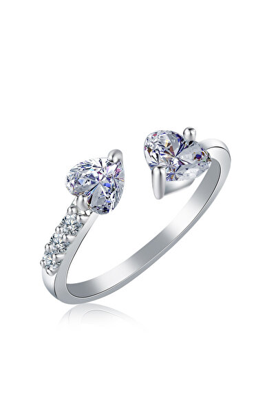 Choice open ring ZA0666-2 Fashion Double Heart Love Quartz Crystal Ring Ionix...
