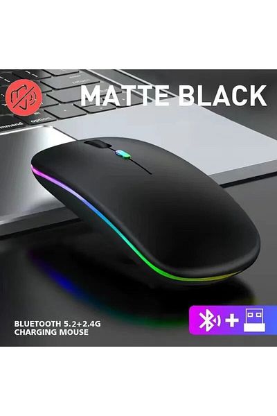 Choice ماوس لاسلكي أسود بإضاءة خلفية LED 2.4 جيجاهرتز قابل لإعادة الشحن وصامت لأجهزة الكمبيوتر المحمولة وأجهزة الكمبيوتر المحمولة