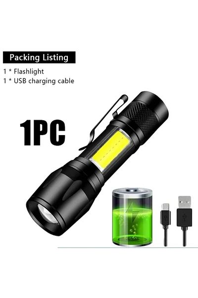 XIWANGFIRE Telescopic zoom 1PC Mini LED Flashlight COB+XPE Portable Torch USB Charging Camping Lantern Zoomable
