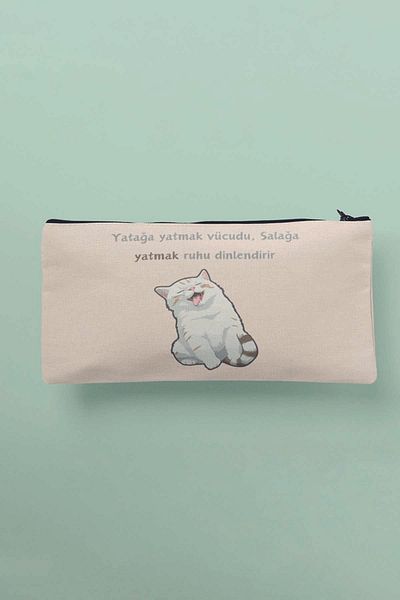 qoeuyl boutique Τσάντα μακιγιάζ Cat Print και Πορτοφόλι με στυλό