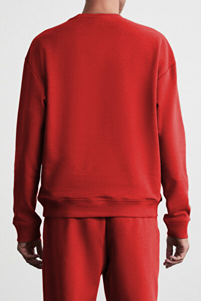 ruNadeS Мъжки червен суичър с кръгла яка