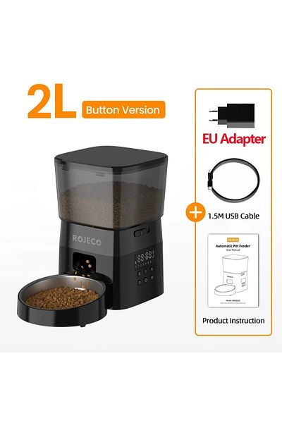 Choice 2L With EU Plug ROJECO Automatic Pet Feeder Button Version Auto Cat Food Dispenser Accessories Smart