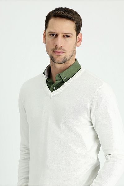 Kiğılı V-Neck Regular Fit Cotton Knitwear Sweater