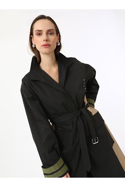 Refka Color Block Trench Coat - Μαύρη Μανσέτα Λεπτομέρεια - Refka