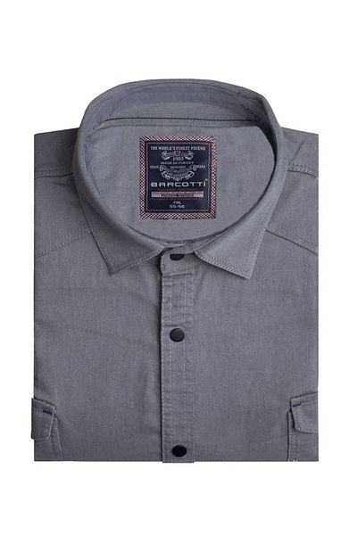 tambattal Lycra Large Size Denim Shirt Long Sleeve Gray Suitable for 120Kg-190Kg