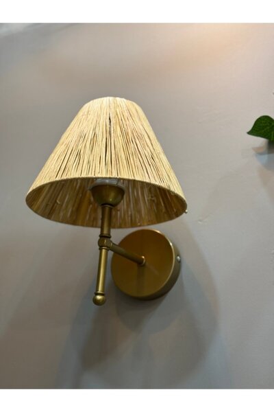 Maison Avf Rafya Saçaksız Bohem Hasır El Yapımı E27 Ampül Kablolu Aplik - Alt Eskitme Gold