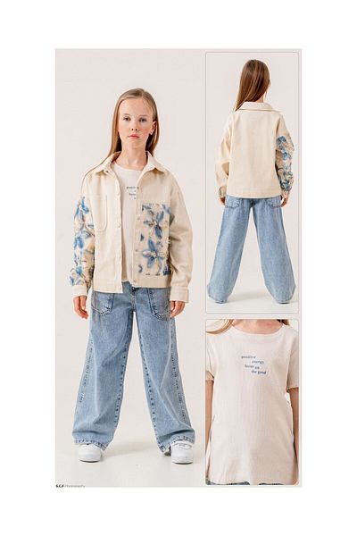 CİCHLİD Flower Garnish Jacket Tshirt Set