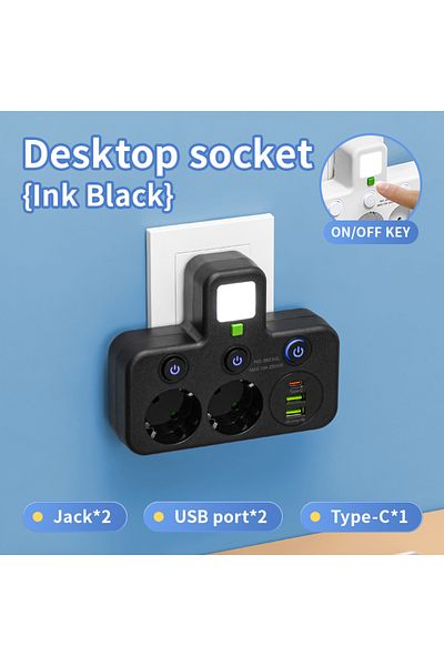 Choice منفذ تيار متردد بمقبس USB أسود من الاتحاد الأوروبي، مقبس حائط متعدد الاستخدامات، فلتر شبكة عالمي، منفذ USB Cherger