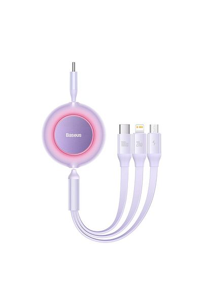 Baseus 1.1m Purple Baseus Retractable 100W 3 in 1 Fast USB Cable for Huawei/Honor Portable 3 in 1 Micro USB
