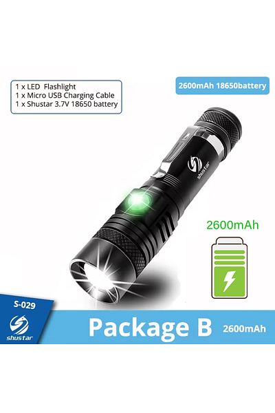 Choice Package B- 2600 Mah High Power Led Flashlights Zoomable Camping Torch With T6 Led Lamp Beads Waterpr