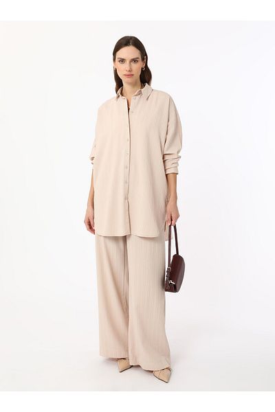 Refka Self-Striped Comfortable Fit Double Suit - Cream - Refka