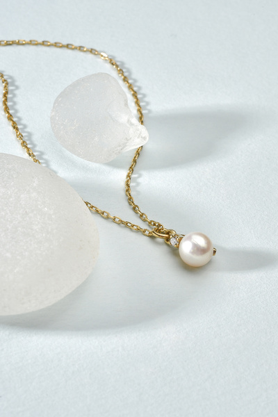Nox Jewelry 14 Ayar Altın Kaplama Yarım Küre Gizlenmiş Minimal Gerçek İnci Tasarım Kolye - CNS00607