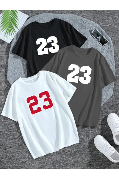 npLStore Unisex 23 Štampano 3-dijelni Oversize kroj T-shirt set