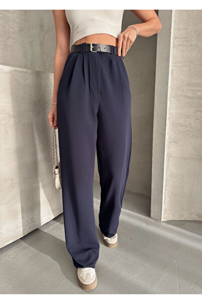 modazoom Жіночі брюки Rena з поясом, синього кольору, з еластичною стрічкою