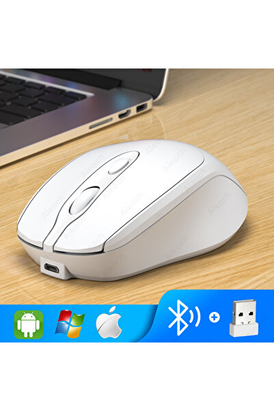 Choice1 White Aieach Rechargeable Wireless Bluetooth Mouse Silent WIRELESS COMPUT MOUS USB Ergonomic Gamer M